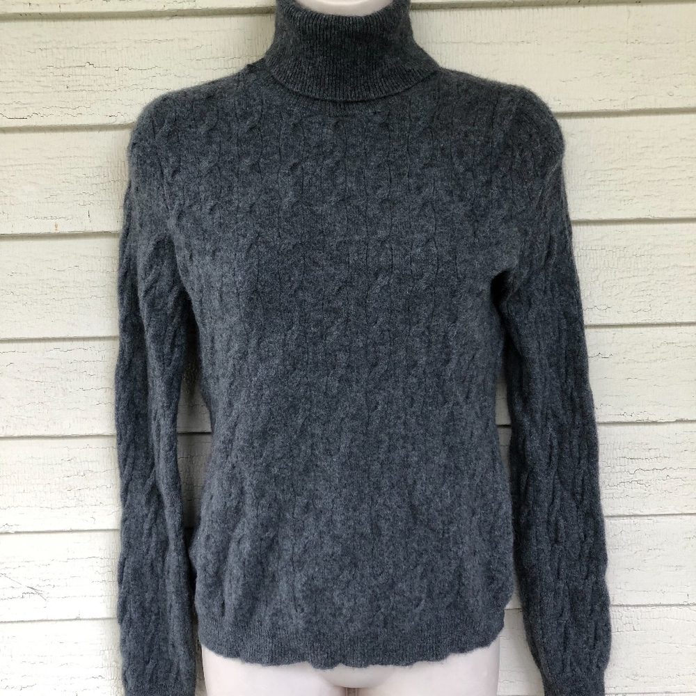 Talbots Dk Gray Cashmere Cable Knit Sweater